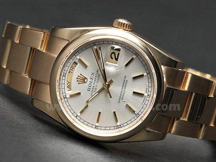 Knockoff Rolex Day-Date Watch: Yellow Gold Silver Face